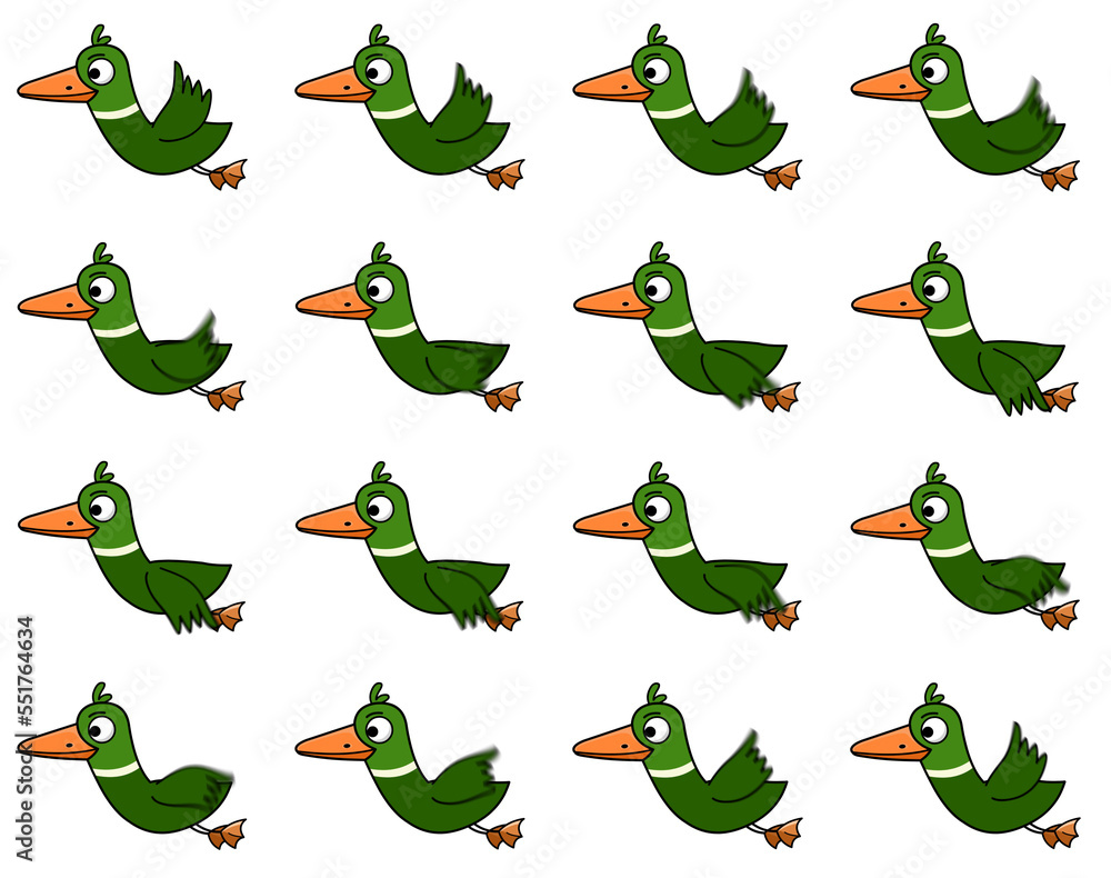 2D Duck bird flying animation sprite-sheet in PNG. Stock Photo | Adobe Stock