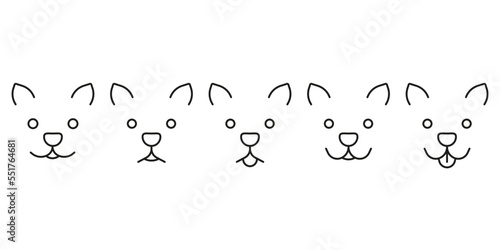 Dog and cat face set, pet head with different emotion, line icon. Dog and cat is calm, sad, surprised, happy, laughing with tongue hanging out. Canine and feline facial expression mouth. Vector sign