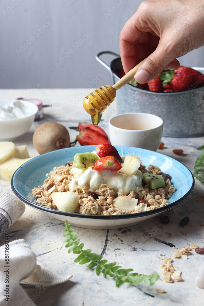Granola, oatmeal with fruits and nuts