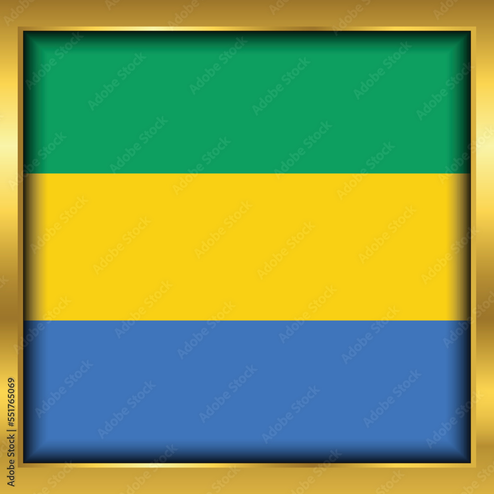 Gabon Flag,Gabon flag golden square button,Vector illustration eps10. Gabon Flag,Gabon flag golden square button,Vector illustration eps10.