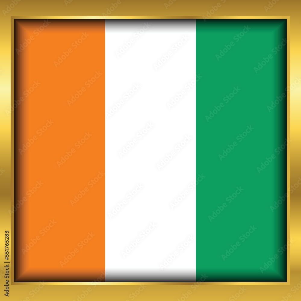 Ivory Coast Flag,Ivory Coast flag golden square button,Vector illustration eps10.
