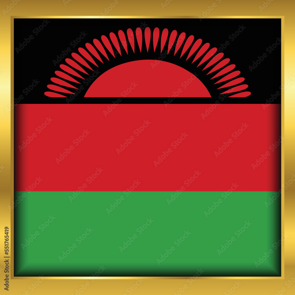 Obraz premium Malawi Flag,Malawi flag golden square button,Vector illustration eps10.