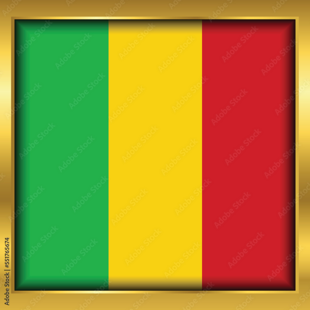 Mali flag,Mali flag golden square button,Vector illustration eps10. Mali flag,Mali flag golden square button,Vector illustration eps10.