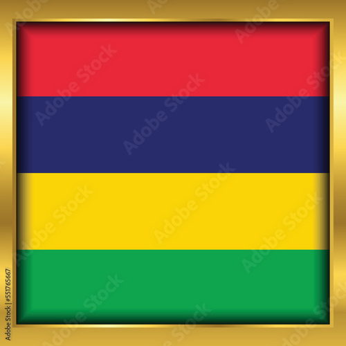 Mauritius Flag Mauritius flag golden square button Vector illustration eps10.