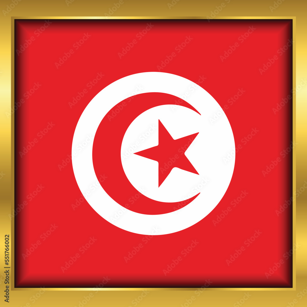 Tunisia Flag,Tunisia flag golden square button,Vector illustration eps10. Tunisia Flag,Tunisia flag golden square button,Vector illustration eps10.