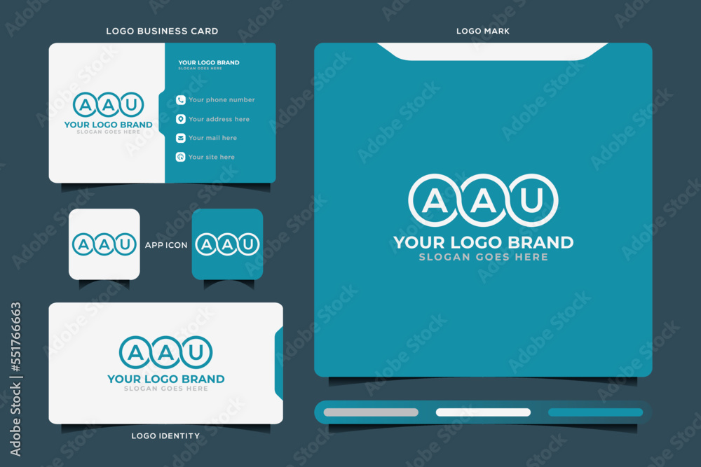 AAU initial monogram logo vector, AAU circle shape logo template corporate identity business card
