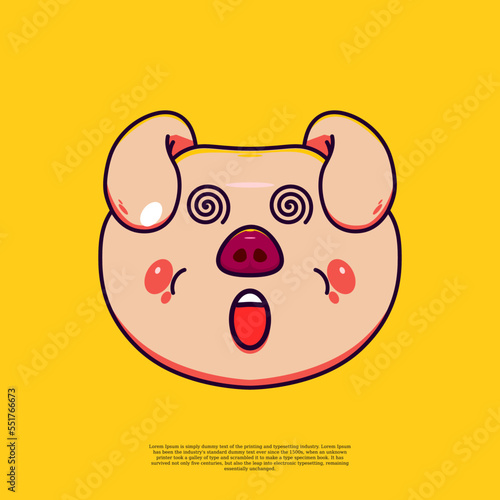 cute dizzy pig head emoji illustration emoticon. flat design cartoon