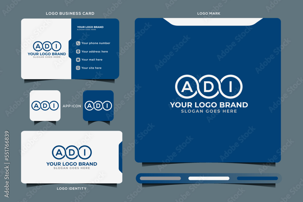 ADI initial monogram logo vector, ADI circle shape logo template corporate identity business card
