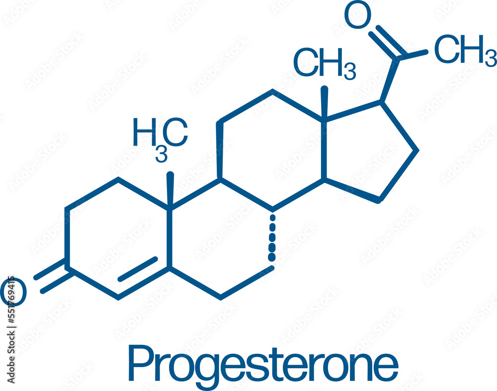 Progesterone hormone skeletal molecular formula structure. Female sex hormone. PNG