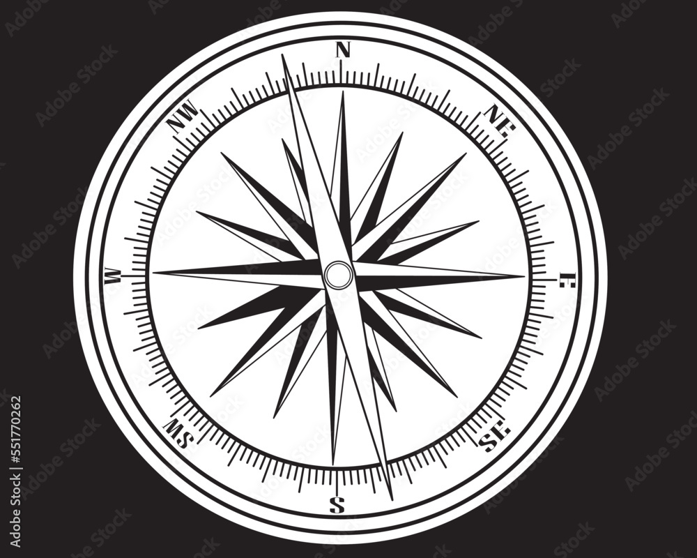 Realistic compass isolated on black background. Vector illustration.
