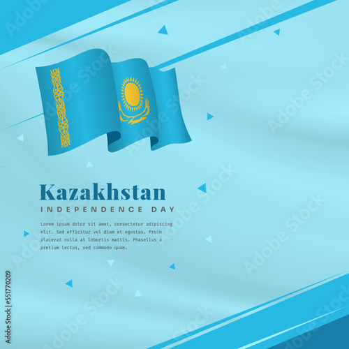 Square Banner illustration of Kazakhstan independence day celebration with text space. Waving flag and hands clenched. Vector illustration.