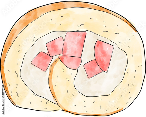 An isolated illustration of Asian food. Pastel watercolor sketch of delicious food