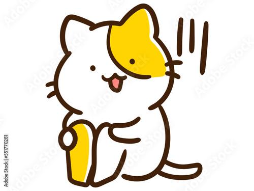 体育座りをして落ち込むかわいいねこのキャラクターイラスト