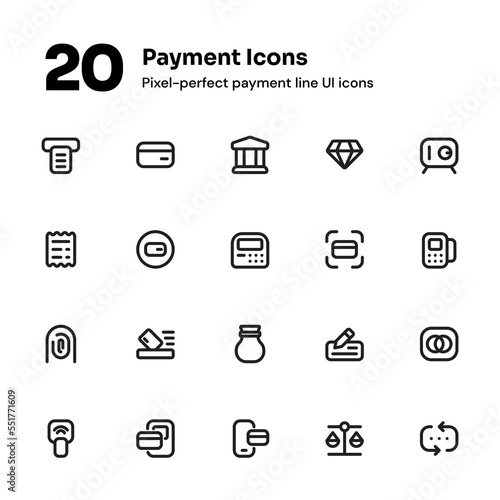 Payment pixel-perfect line icons suitable for website and mobile apps ui design