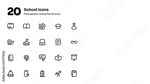 School pixel-perfect line icons suitable for website and mobile apps ui design