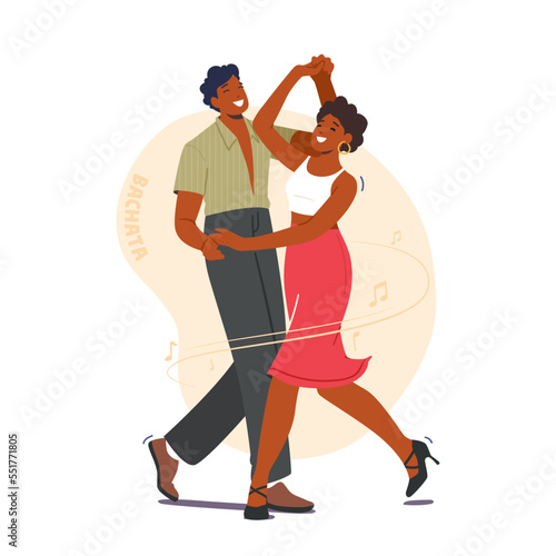 Young Couple Dancing Bachata Dance. Man and Woman Dancers Partners Characters Perform on Stage or Practicing
