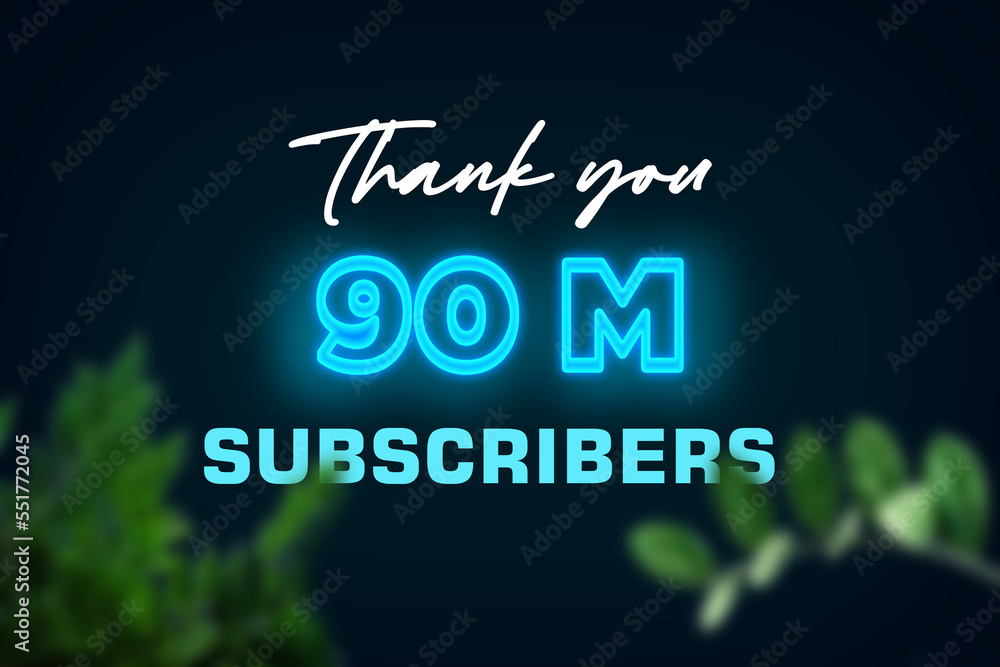 90 Million subscribers celebration greeting banner with Glow Design 90 Million subscribers celebration greeting banner with Glow Design