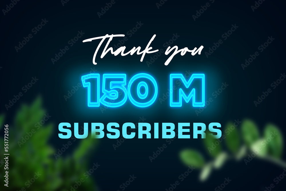 150 Million subscribers celebration greeting banner with Glow Design