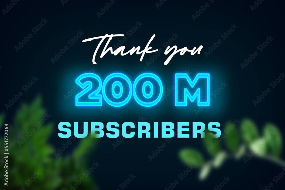 200 Million  subscribers celebration greeting banner with Glow Design