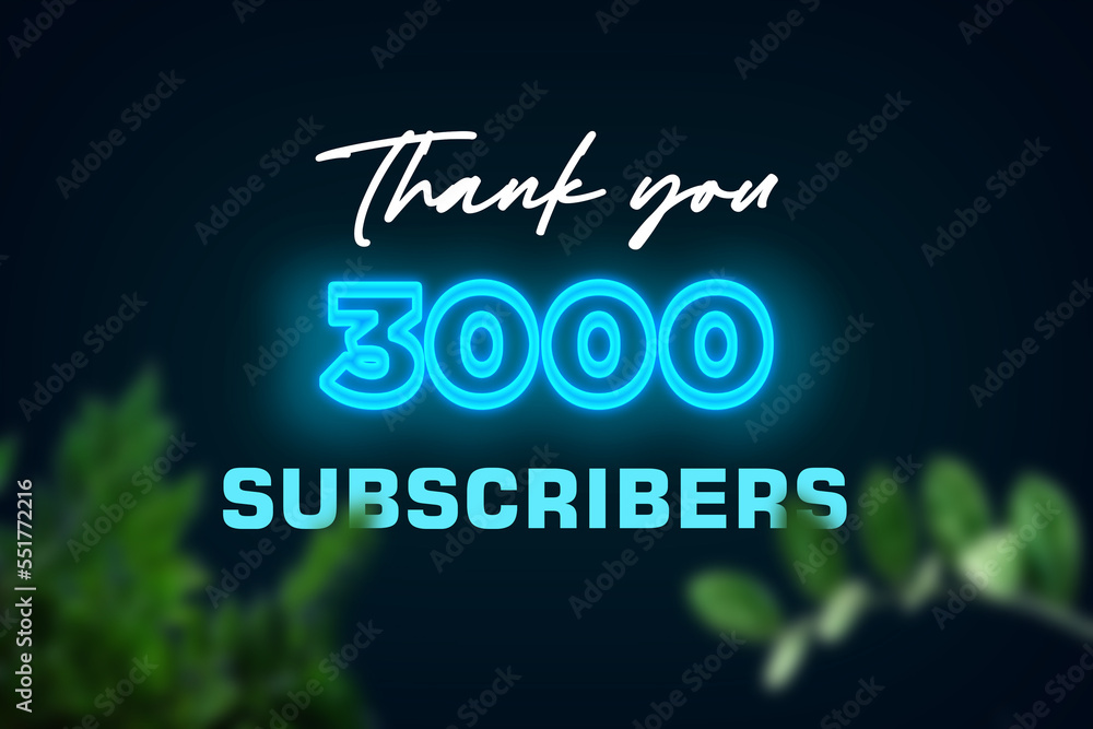 3000 subscribers celebration greeting banner with Glow Design 3000 subscribers celebration greeting banner with Glow Design
