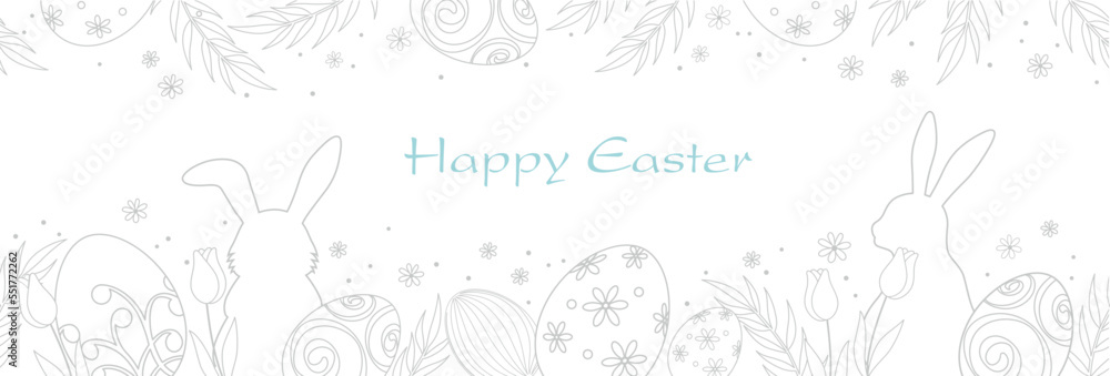 Happy Easter Vector Monochrome Greeting Card Template With Text Space. 
