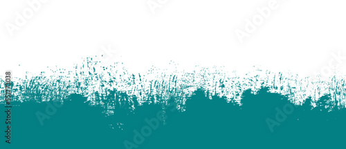 Teal brush stroke background. Teal ink splash on backdrop. Brush background for wallpaper, paint splatter template, dirt banner, watercolor design, dirty texture. Trendy brush background, vector