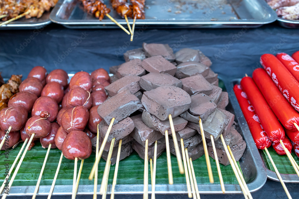 Popular Filipino street food Pork Blood barbecue Betamax Stock Photo