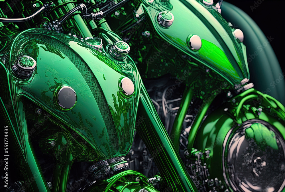 Obraz premium Green motorcycles in closeup. Generative AI