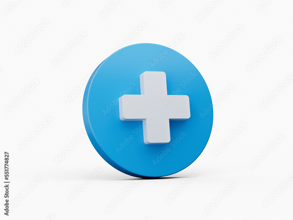 White Plus Icon on blue circle 3d illustration White Plus Icon on blue circle 3d illustration