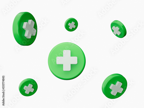 Plus or positive 3d icon falling isolated background 3d illustration