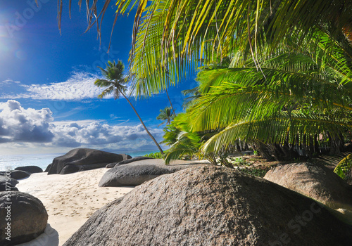Silhouette Island, Seychelles tropical vacation destination, sand beach blue indian ocean, luxury holiday on volcanic island