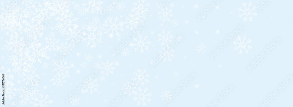 Gray Snowfall Vector Panoramic Blue Background.
