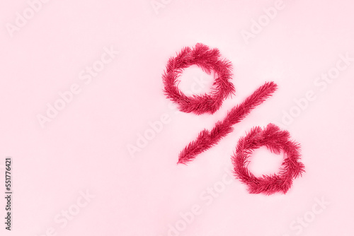 Percent symbol on a blue background New Year sale Viva Magenta