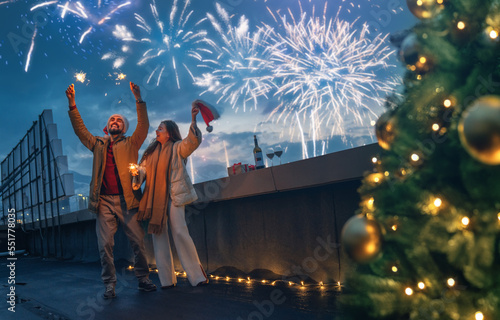 Sticker couple are celebrating Christmas