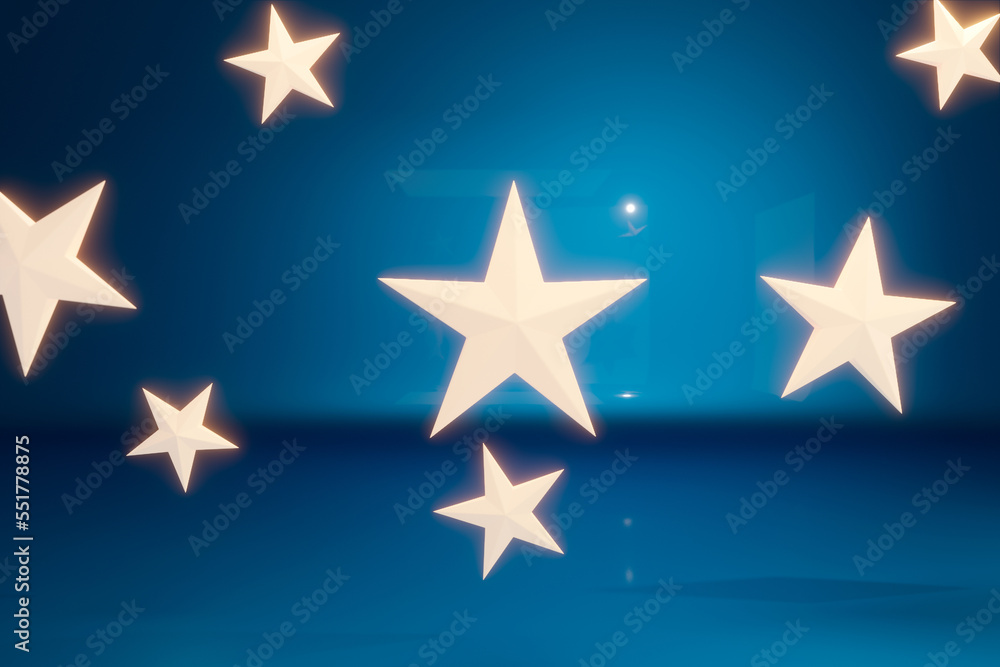 Light emitting three dimensional stars on blue metallic background. Light emitting three dimensional stars on blue metallic background.