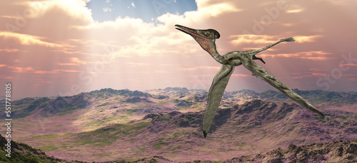 Flugsaurier Pterodactylus über einer Landschaft photo