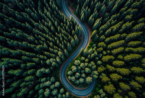 Forest roads as seen from above. Generative AI © AkuAku