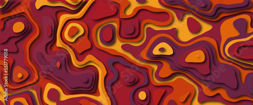 Colorful papercut and multilayer cutout geometric pattern on vector. Beautiful topography concept or smooth origami shape paper texture. Abstract background with waves.