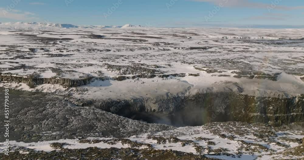 aerial view from high altitude on detifoss waterfall aerial view from high altitude on detifoss waterfall