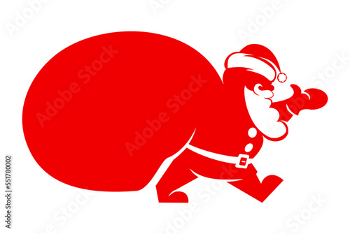 Santa Claus silhouette with gifts sack. Vector template with copy space for you text greeting, invitation card