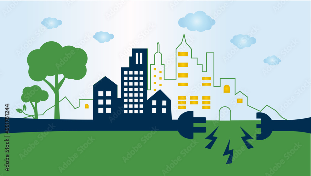 Coupure d'électricité sur certain quartier de la ville, sobriété énergétique, réduction de la consommation électrique globale, concept de ville.