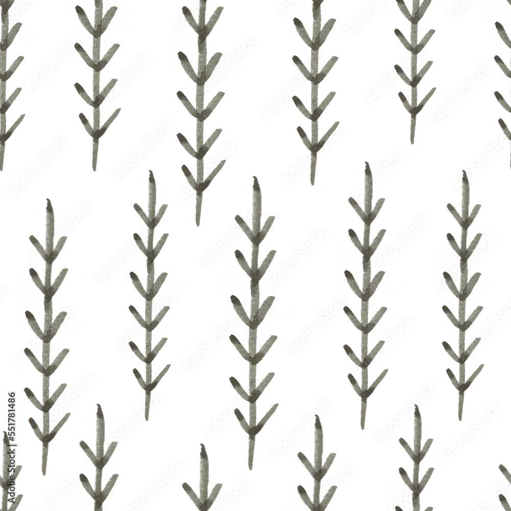 Watercolor pattern with Christmas tree branches, childish style, hand drawn illustration. New Year's print with a hare, perfect for printing on wrapping paper, fabric, postcard. Watercolor pattern with Christmas tree branches, childish style, hand drawn illustration. New Year's print with a hare, perfect for printing on wrapping paper, fabric, postcard.