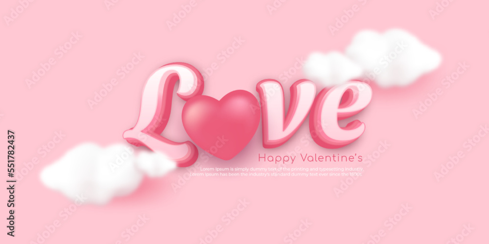 Valentines day concept with heart icon between love letters on pink background