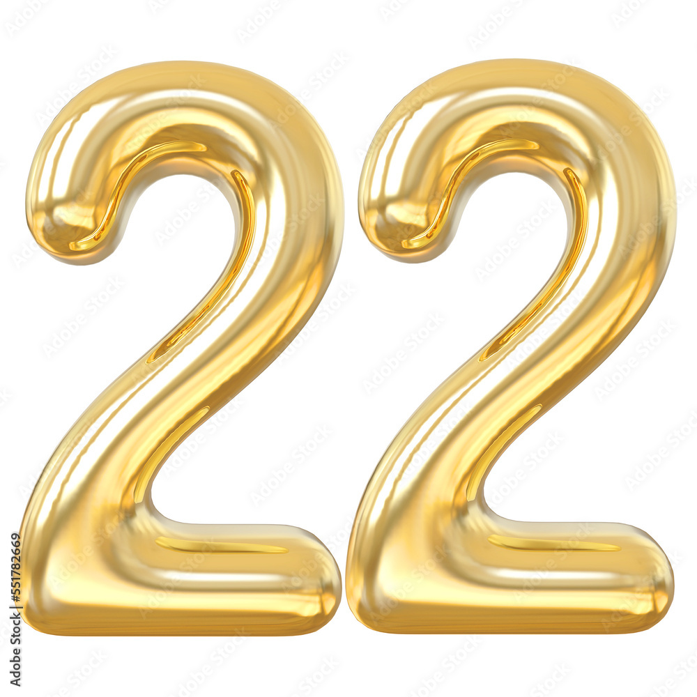 3d numbers 22 gold with generative AI 3d numbers 22 gold with generative AI