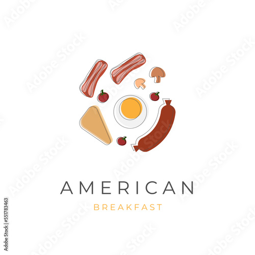American Breakfast Cartoon Illustration Logo