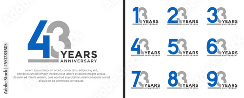 set of anniversary logo style flat blue and grey color for celebration