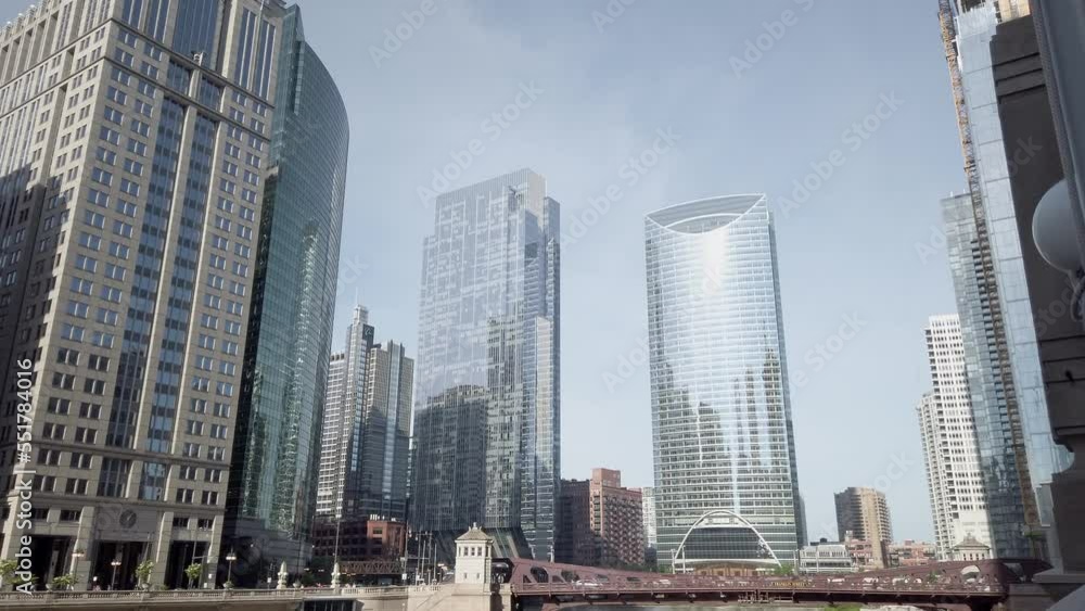 Chicago downtown static shot river bend on a summer day Chicago downtown static shot river bend on a summer day