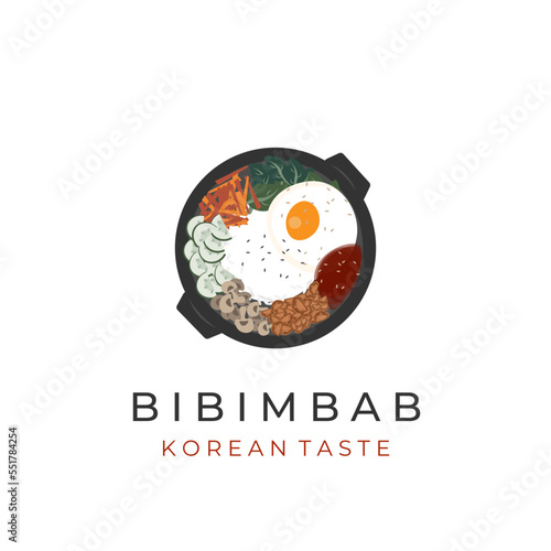 Bibimbap Korean Food Illustration Logo on a Hot Plate