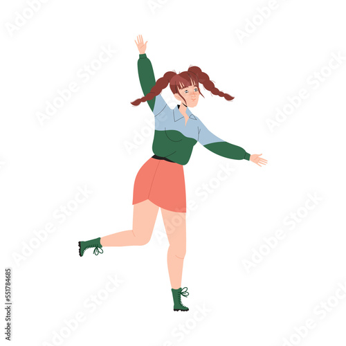 Woman Characters Balancing on One Leg Having Connection with Somebody Vector Illustration
