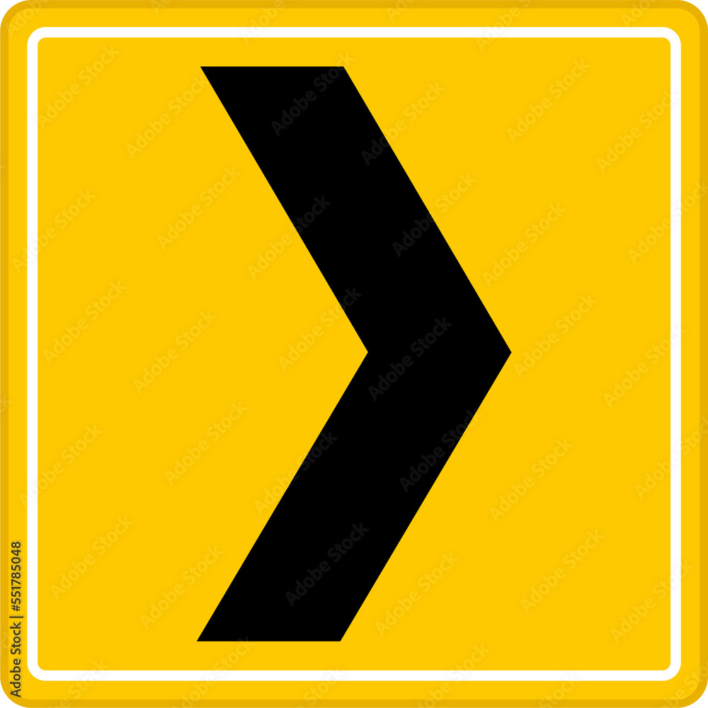 Right direction yellow road sign or traffic sign. Street symbol illustration. Right direction yellow road sign or traffic sign. Street symbol illustration.